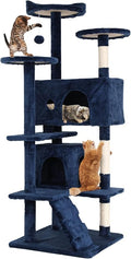 54in Cat Tree Cat Climbing Tower with Scratching Post, Cats House Perch Kitten Tree Condo Wood Playhouse, Pet Trees Tower for Indoor Cats, Navy Blue