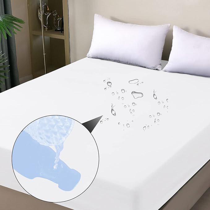 California King Mattress Protector Waterproof, Fitted Sheet Style Breathable Mattress Cover with Deep Pocket Fits Up to 18'', Machine Washable Noiseless Bed Cover for Kids Pets (White, 72'' X 84'')
