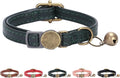 THAIN Leather Cat Collar with Bell Breakaway- Adjustable, Durable, Retro Bell fit Most Cats and Kittens (Dark Green)