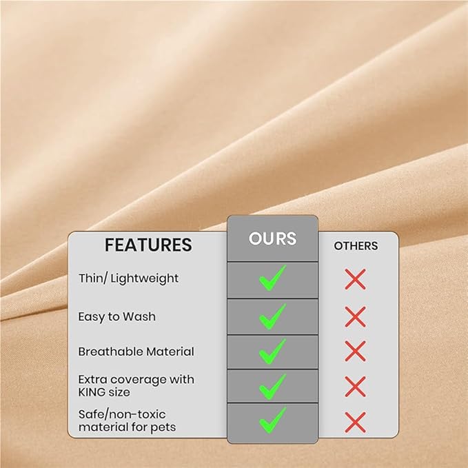DUJUIKE Waterproof Bed Cover for Dog and Cats,Pet Hair Resistant Bed Sheet Cover, Protective Bed Liner Cover with 100% Waterproof Breathable Thin Fabric (Apricot Yellow, Super King 90 * 118 inch)