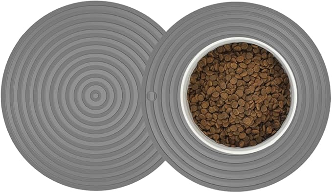 2 Pack Silicone Pet Food Mat, Small Rubber Mat for Dog Bowl, Cat Food Mat, Cat Bowl Mat Placemat Prevent for Food and Water Overflow, 9.5"x9.5"