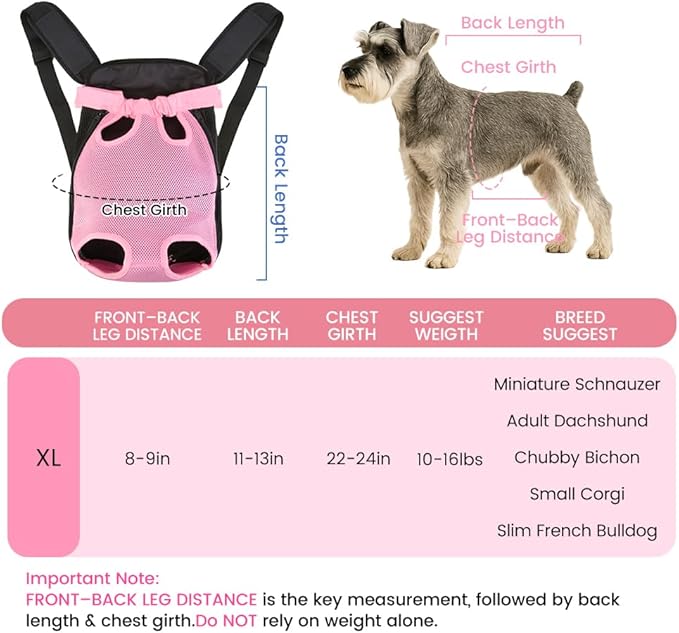 Mosago Dog Backpack Carrier, Pet Sling Front Backpack for Small Medium Dogs 10-16 Lbs, Legs Out, Adjustable Wearable Puppy Chest Travel Bag, Thick Straps & Cushion, Easy-Fit for Hiking/Walking/Camping