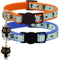 2 Pack Glow in The Dark Cat Collar with Bell Breakaway Safety Cat Puppy Collars with Pendant Orange and Blue