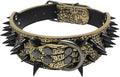 Serijoars Spiked Studded Dog Collar, PU Leather Dog Collar, Adjustable Pet Collars for Medium or Large Breed Pet (L, Gold Brown3)