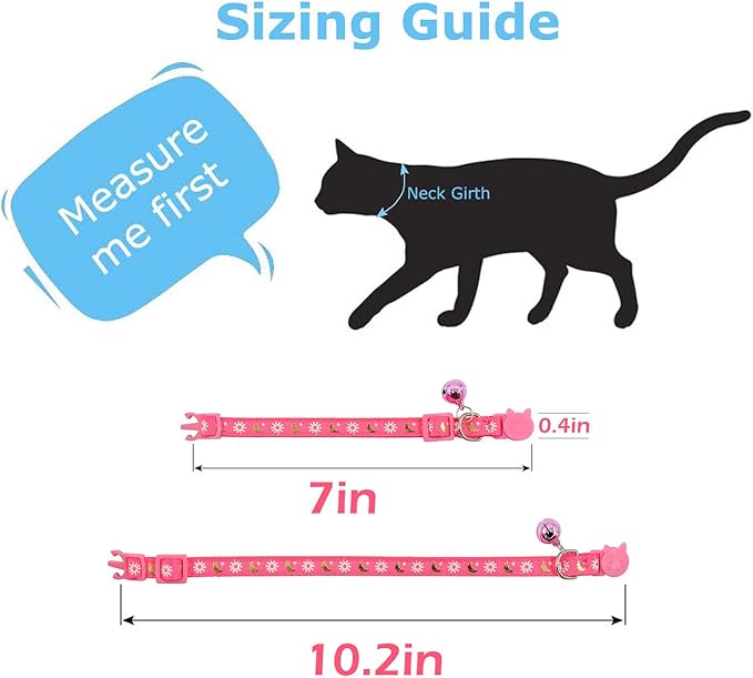 3 PCS Breakaway Cat Collar with Bell, Moon Cat Collar Adjustable Cute Kitten Collars Soft for Cat Puppy 7-10.2in (Blue Green Purple)