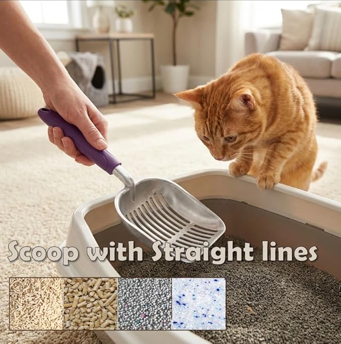 Heavy Duty Cat Litter Scoop with Holder - All Metal Cat Litter Scooper with Holder - Speed Sifter Litter Box Scooper Captures All Clumps - Aluminum Cats Litter Scooper (Purple)