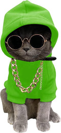 QWINEE 3Pcs Dog Hoodie Cat Apparel Dog Custume Set with Necklace and Sunglasses Pet Clothes for Puppy Small Medium Dogs Cats Green Medium