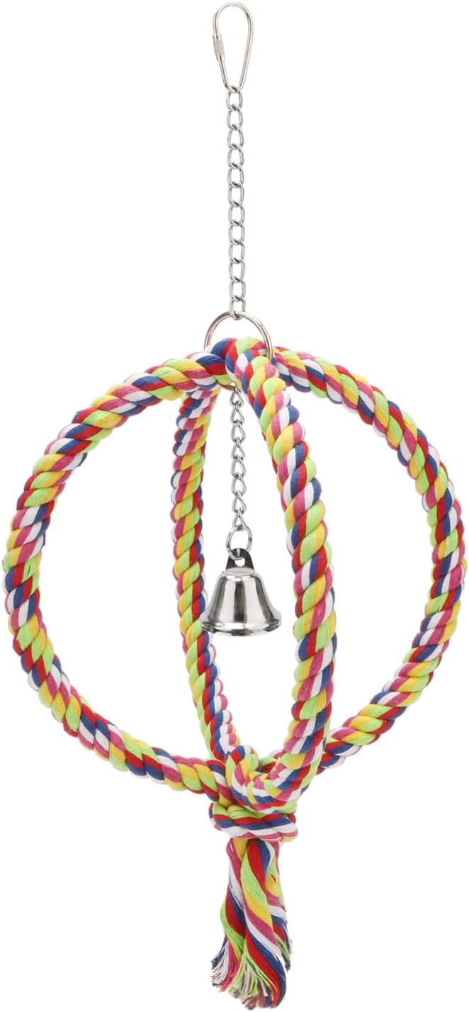 Bird Rope Swing Colorful Perch Climbing Toy for Parrots Budgie Parakeet Cockatiel Cockatoo Conure (8.3 inch)