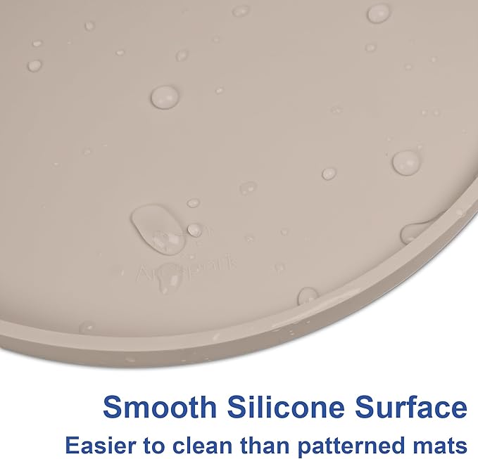 Arespark Dog Food Mat, Nonslip Waterproof Dog Silicone Feeding Bowl Mat with Raised Edges for Floors Prevent Spills, Round Eating Plate Puppy Supplies 10inch (Off White, 2 Pack)