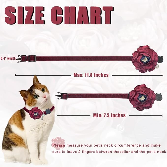 Fupo Cat Collars for Girl Cats - Floral Cat Collar Breakway Kitten Collar with Bell for Small Female Cats Puppies (Red)