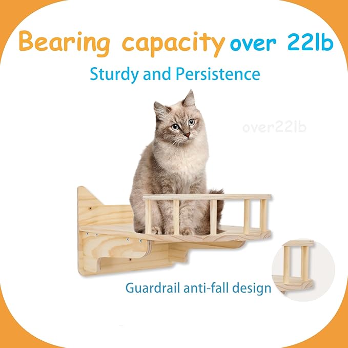 Cat Wall Shelves for Large Cats – Pine Cat Wall Furniture 9-Piece Climber Set with House, Ladder & Scratching Posts, Space-Saving, Sturdy, Supports Multiple Cats