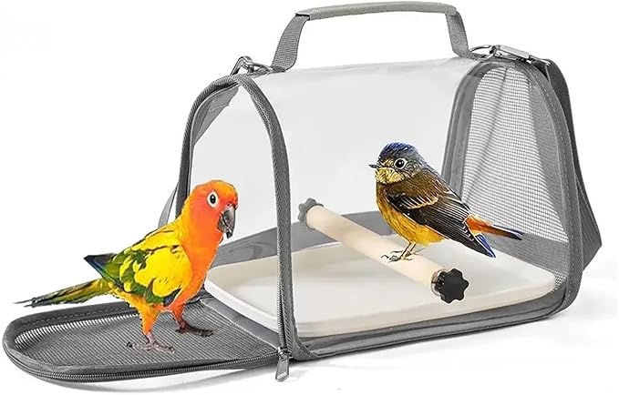 Portable Bird Travel Carrier for Small Birds and Parrots - Wooden Cage with Side Perch, Soft Mat, and Mesh Window Accessory
