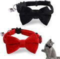 Sliverdew 2 Pcs Velvet Cat Collar with Bell and Bowtie, Adjustable Breakaway Cat Collars Kitten Small Puppy Safety Bow Tie Solid Wedding Basic Color Cat Bow Tie Collar