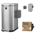 Dog Poop Trash Can Outside with Odor Control Lid & Step Pedal, 3.2Gal Stainless Steel Outdoor Trash Can, Waterproof Dog Waste Container Station - Includes Carbon Filters & Paw Stickers
