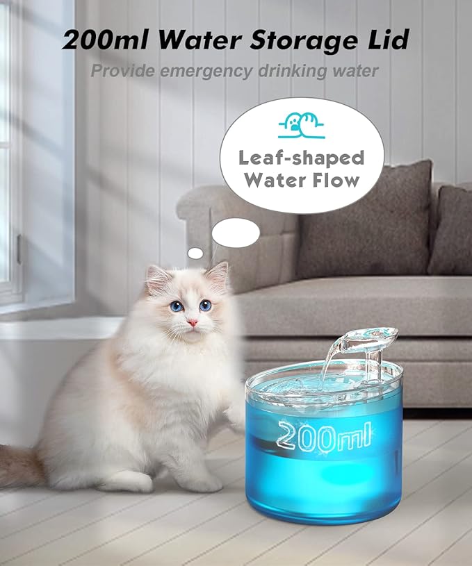NPET WF100 Cat Foutain, 54oz/1.6L Automatic Cat Water Fountain with Leaf-Shaped kit, Bottom Suction Quiet Pump for Cats & Small Dogs (Fountain+8 Filters +8 Sponges, Blue)