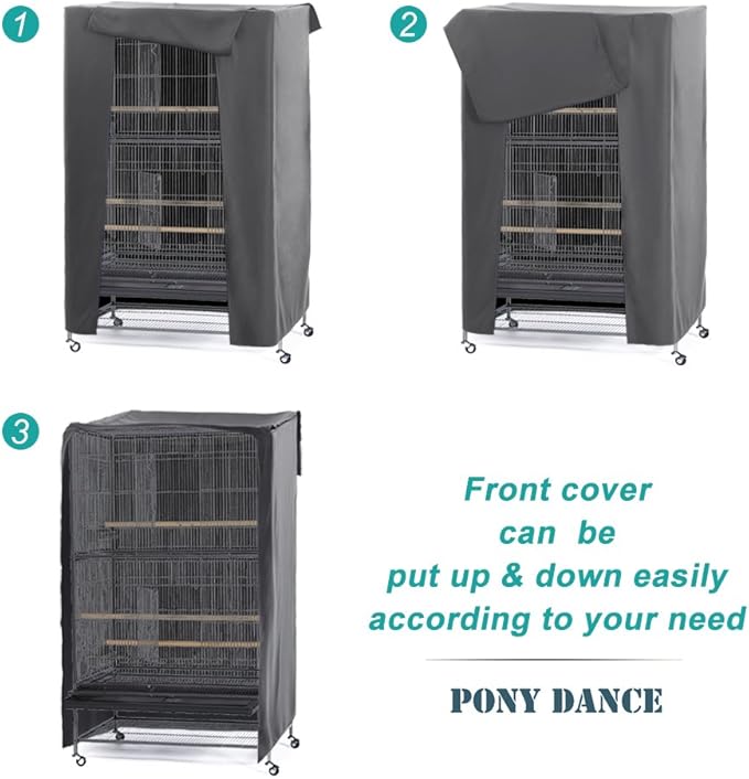 PONY DANCE Pets Product Universal Birdcage Cover Blackout & Breathable Birdcage Cover for Pets' Good Night, Large, Grey, 35 L x 25 W x 47 in H