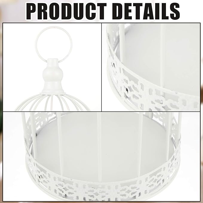 Sliner 4 Pcs Birdcage Candle Holder Valentine Decorative Bird Cages for Weddings Vintage Candlestick Holders Metal Lanterns Model Wedding Candle Centerpieces for Tables Valentine Home Decor(White)