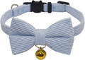THAIN Cat Collar with Bow Tie and Bell, Breakaway Adjustable Cute Soft Corduroy Kitten Collars Safety Buckle for boy Cats(Solid Light Blue)