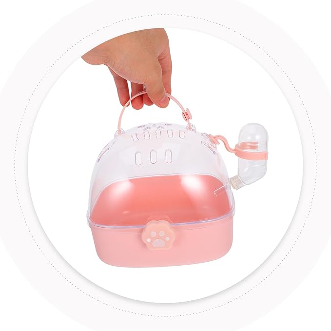 Small Pet Carrier Cage with Water Bottle Portable Hamster Travel Cage for Outdoor Use Pink Small Animal Carrier for Rabbits, Gerbils, and Birds