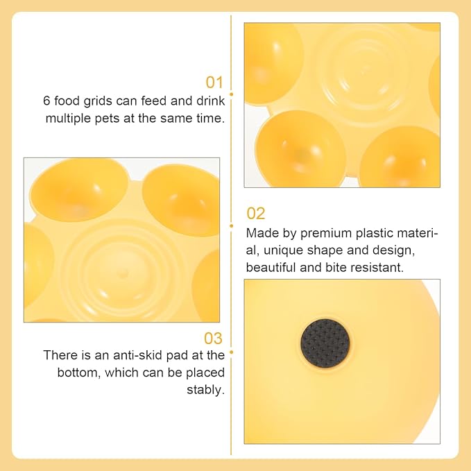 POPETPOP Cat Food Bowl with 6 Bowls - Pet Feeder for Kitten Puppy, Multi Cat Feeder, Multiple Feeder for Indoor s, Feeding Station for Food and Water (Yellow)