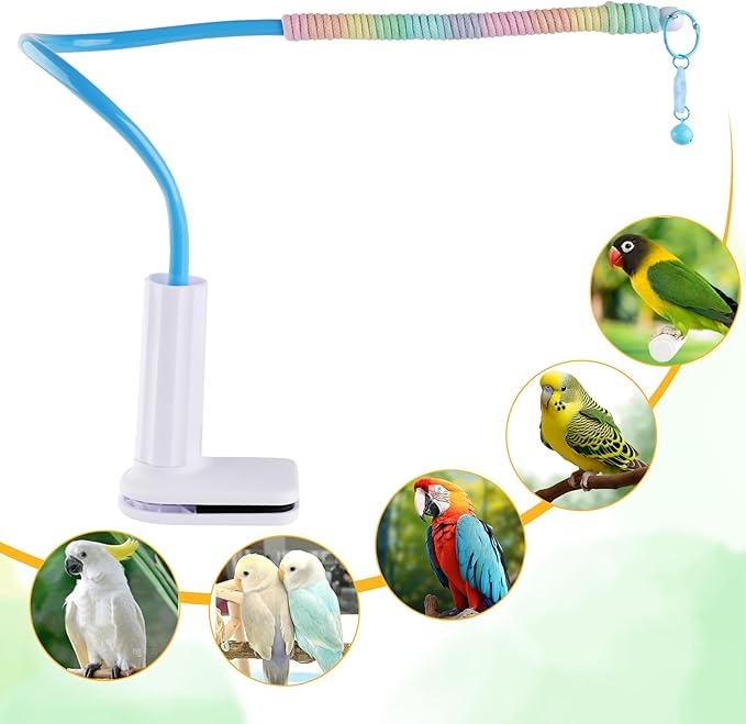 Bird Perch Stand,Bendable Desktop Parrot Training Stand with Tray,Easy to Clean Bird Tabletop Platform Toy,Parakeet Playground Play Stand for Lovebirds Pigeon Budgies,Small Animals（Blue）