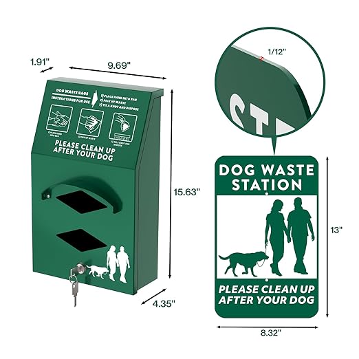 Aluminum Outdoor Dog Bag Dispenser with Pick Up After Your Dog Sign - Wall Mounted Poop Bag Dispenser for Pet Waste -Included Lock and Mounting Hardware
