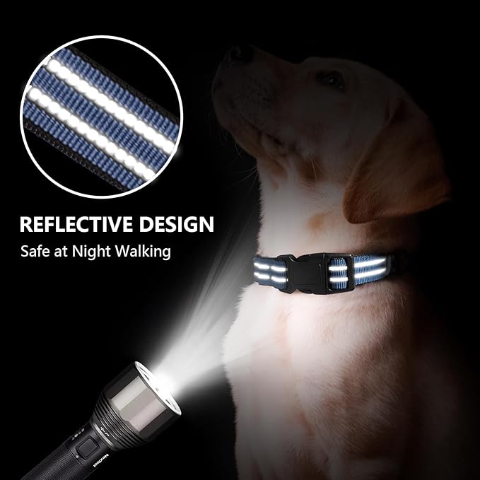 Martingale Dog Collar, Adjustable Nylon Reflective Collar with Quick Release Buckle (Grey Blue, Medium)