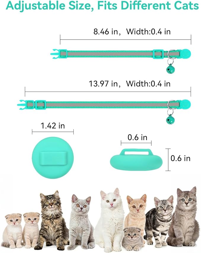 Joytale AirTag Cat Collar 2 Pack with Breakaway Safety Buckle, Reflective Cats Collar with AirTag Holder, Adjustable 7.5-12.5 Inch, Anti-Fraying Lightweight for Girl Boy Kitten, Teal