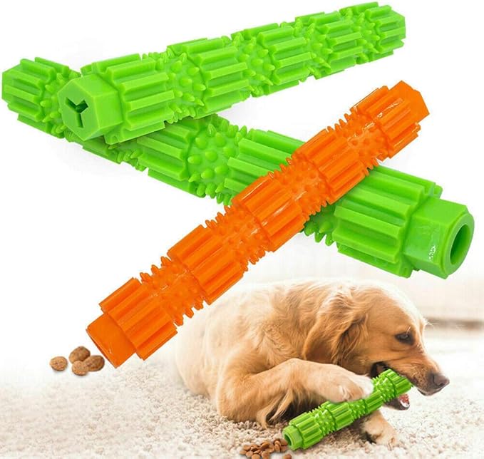 oAtm0eBcl Pet Dog Chew Toy, TPR Rubber Stick Puppy Chewy Toy for Aggressive Chewer, Teeth Cleaning & Slowing Feeding Toy for Dogs Orange L