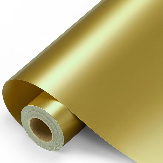 Gold Permanent Vinyl - Gold Adhesive Vinyl Roll for All Cutting Machine, Permanent Outdoor 12" x11FT for Decor Sticker, Car Decal, Scrapbooking, Signs, Glossy & Waterproof