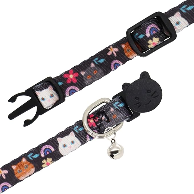 2 Pack Cat Collar Breakaway with Bells, Safety Buckle Kitten Collars for Boy and Girl Cats, Purple + Black Cat