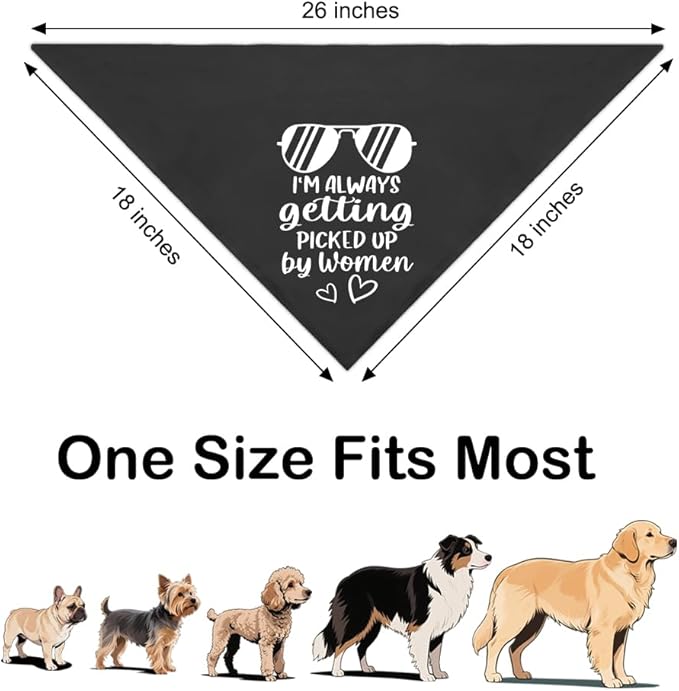I'm Always Getting Picked Up by Women Black Dog Bandana, Christmas Birthday Gifts for Dog Mom Dad, Funny Social Puppy Scarf for Dogs Lover, Humor Outfit Prop Photoshoot