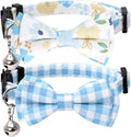 2 Pack/Set Cat Collar Breakaway with Cute Bow Tie and Bell Plaid Flower for Kitty Adjustable Safety