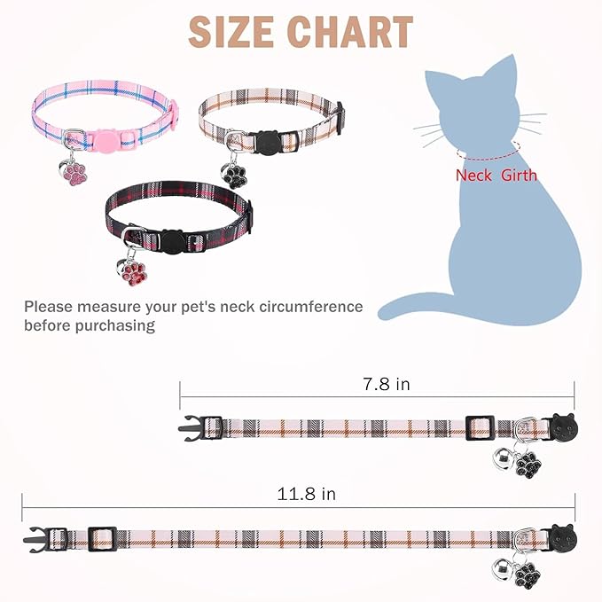 SCENEREAL Breakaway Cat Collar with Bells, Soft Adjustable Kitten Collars for Cats Puppies Daily Wearing