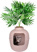 Good Pet Stuff Hidden Litter Box Planter, Decorative Cat Litter Enclosure with Carbon Filter, Artificial Plant, Easy Clean, Indoor Design, Original Round Style, Base Kit, Pink Coral