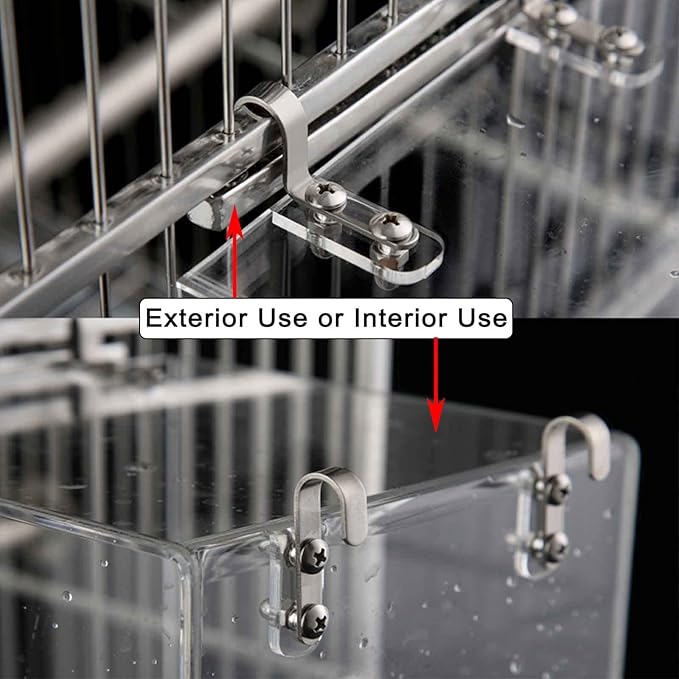 Hanging Cube Bird Bath Cage, Transparent Bird Bathtub Bath Shower with Stainless Steel Hooks for Small Bird Canary Parakeet Budgerigar Parrots Crested Myna Cockatiel Lovebird (Large)