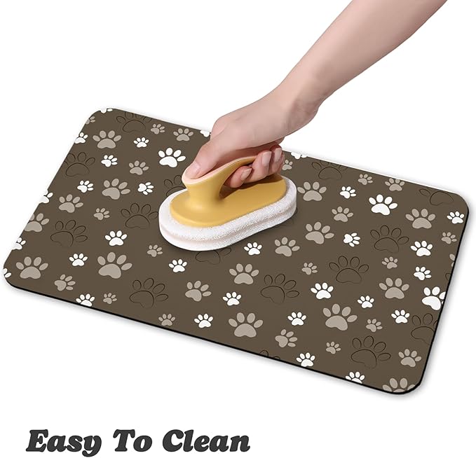Dog Food Mat, Absorbent Water Bowl Mats Cat Pet Feeding Placemats Brown 12 * 20 inch