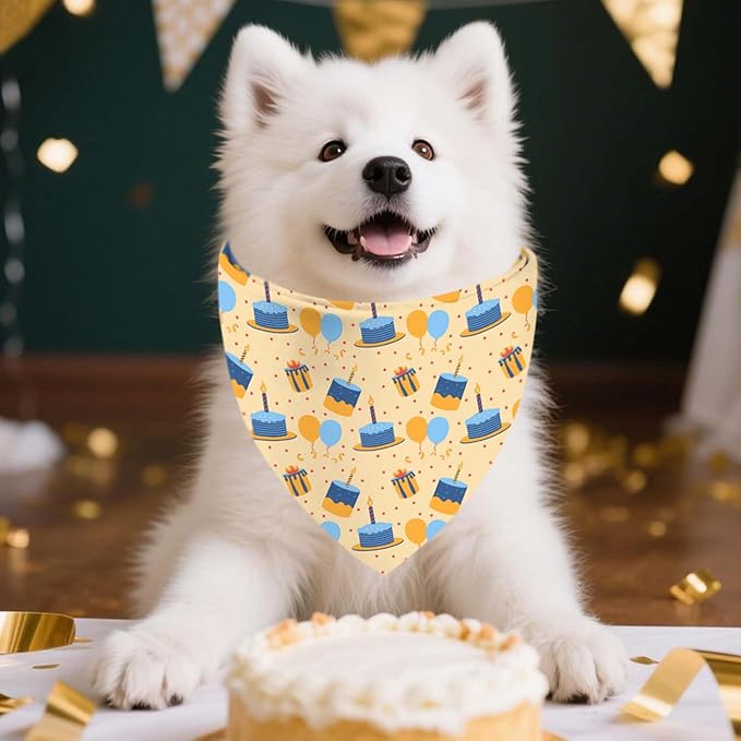 Birthday Dog Bandanas, Double Side Reversible Large Pet Bandanas, Adjustable Triangle Holiday Scarves for Dogs Girl Boy Pets
