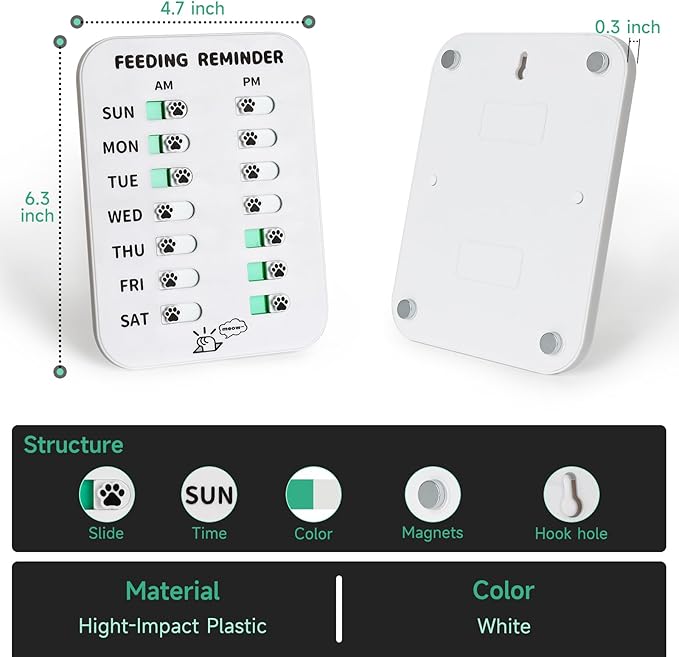 YAUYIK Dog Feeding Reminder, Puppy Feeding Schedule Chart, AM/PM Daily Indication Chart Feed/Walk Your Pets, Helps You to Track Pet Feeding & Walking (White)