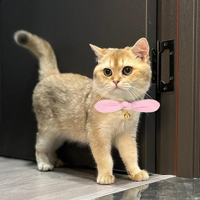 Bunny Ear Cat Collar with Bell and Bow Tie, Breakaway Cute Bowtie Kitten Collars(Light Pink)