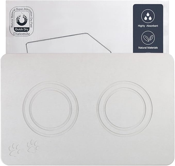 Home Dog Cat Bowl Stone Mat–Natural Diatomite Stone Pet Bowls Mat, Pet Feeding Mat, Modern and Stylish Pet Feeding Station–Non-Slip, Quick Drying Mat,Dog Food Water Bowls Mat Grey White