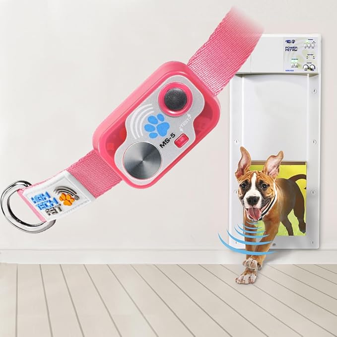 MS-5 Designer Series, Premium Performance Automatic Pet Door Collar by High Tech Pet Brand - Class A Battery Included - Stylish Design - Waterproof - Rugged - USA Support (Pink)