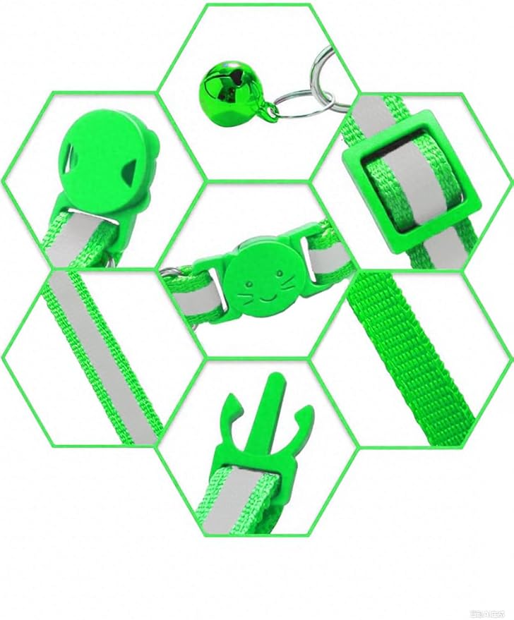 2 Pack Breakaway Cat Collars with Bells, Reflective Design and Claw Print Design, Safety Buckle Kitten Collars Adjustable from 7.5 to 12.5 Inches (Green)