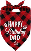 Dog Bandana for Happy Birthday Dad - Classical Plaid Printing Pet Scarf Accessories - Gift for Dad's Birthday Party (K25)