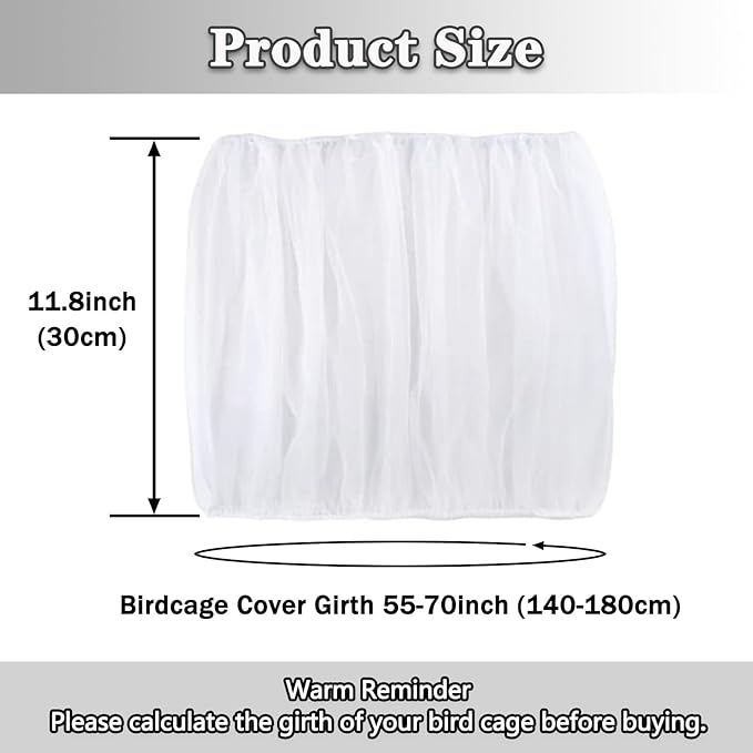 Adjustable Bird Cage Netting - Seed Catcher Guard Net Cover Skirt for Parrot, Parakeet, Macaw - Round & Square Cages - White