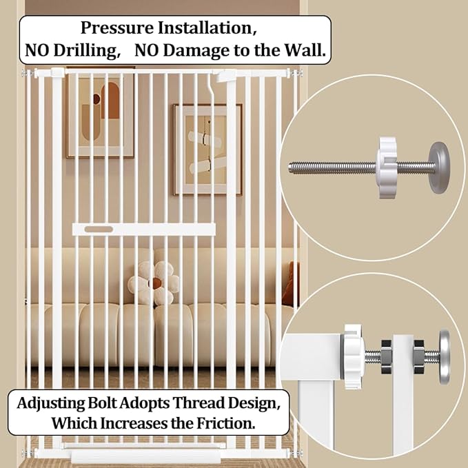 WAOWAO 71" Extra Tall Cat Pet Gate 29.92-61.42" Wide Pressure Mounted Walk Through Swing Auto Close Safety White Metal Dog Pet Puppy Cat for Indoor Stairs,Doorways