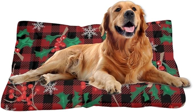 Red Black Plaid Kennel Pad Water Resistant Dog Bed Beds for Household Pets Cozy Dog Beds Non- Slip Bottom Room Accessories Multi- Scenario Bed Pads Gift Printed Mat for Dogs 24× 18 Inch