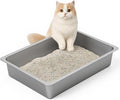 Kirecoo Stainless Steel Litter Box, Large Low Entry Metal Cat Pan Box, Indoor Litter Tray, Non Stick, No Smell, Easy to Clean, Pet Toilet Supplies for Cats