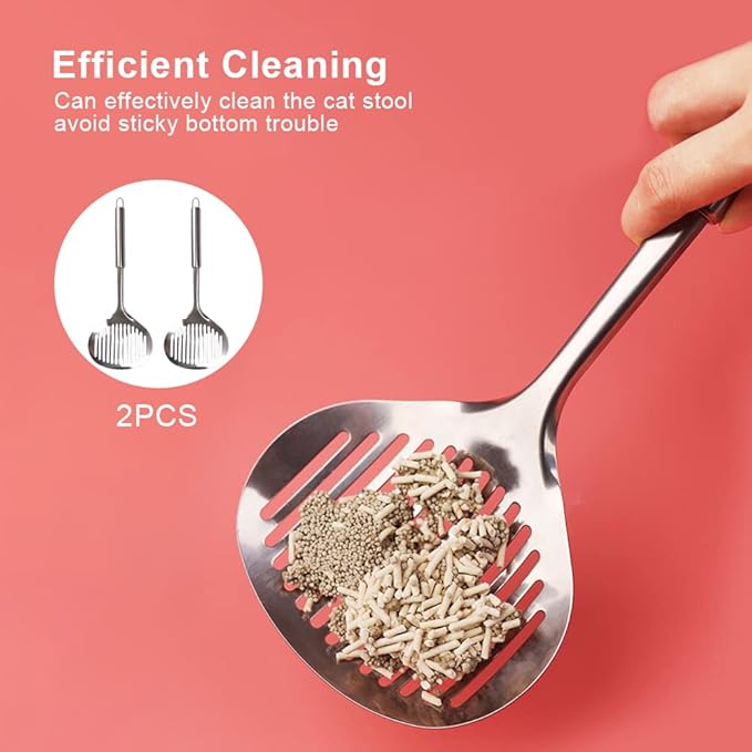 Kakalote 2pcs Cat Litter Scoop, Stainless Steel Durable Litter Scoop for Cat Mesh Shovel Long Handle(12.2inchs Length)