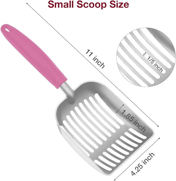 Cat Litter Scoop, Kitty Metal Scooper, Aluminum Alloy Sifter, Kitten Pooper Lifter, Deep Shovel, Long Handle, Poop Sifting, Durable, Heavy Duty, for Litter Box